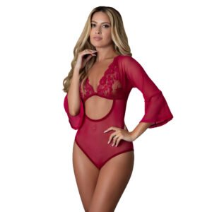 Alternative view of Magic Silk Black Cherry 3/4 Sleeve Playsuit Cherry S/M