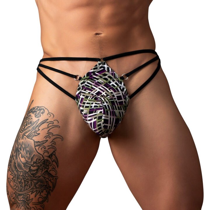 Male Power Gridlock''d Thong with Strap Print S/M