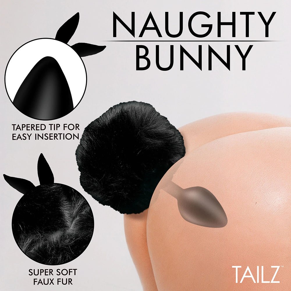 Tailz Fluffy Bunny Tail Silicone Plug Black - Image 4