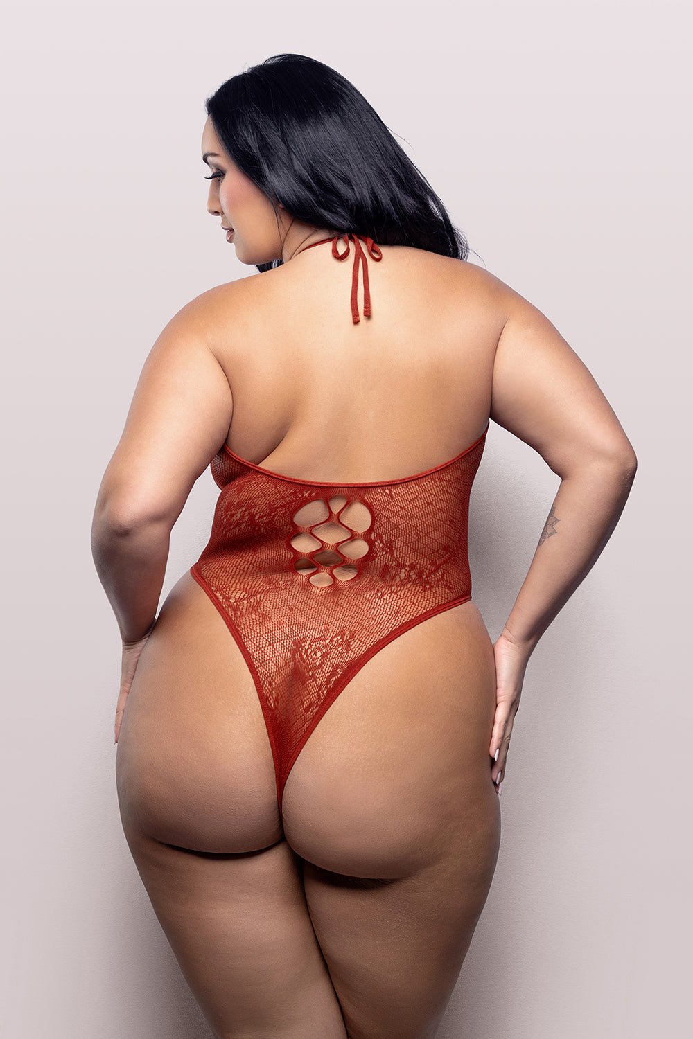 Fantasy Lingerie Vixen Just Kissed Halter Tie Plunge Teddy Red Queen Size - Image 3