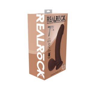 Realrock Realistic Dual Density Vibrating Silicone Dildo with Weighted Balls 7 in. Brown