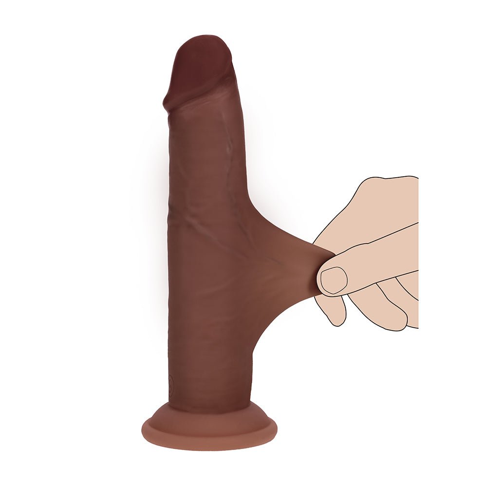 Realrock Sliding Skin Dual Density Silicone Dildo 8 in. Brown - Image 6