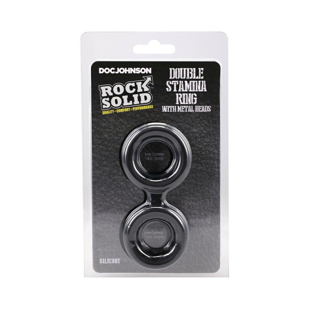 ROCK SOLID Silicone Double Stamina Ring with Metal Beads Black