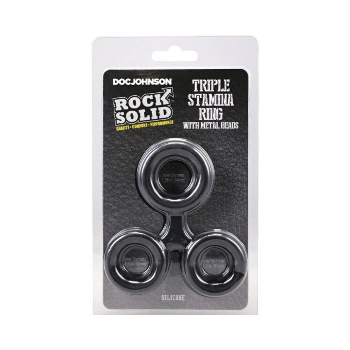 ROCK SOLID Silicone Triple Stamina Ring with Metal Beads Black