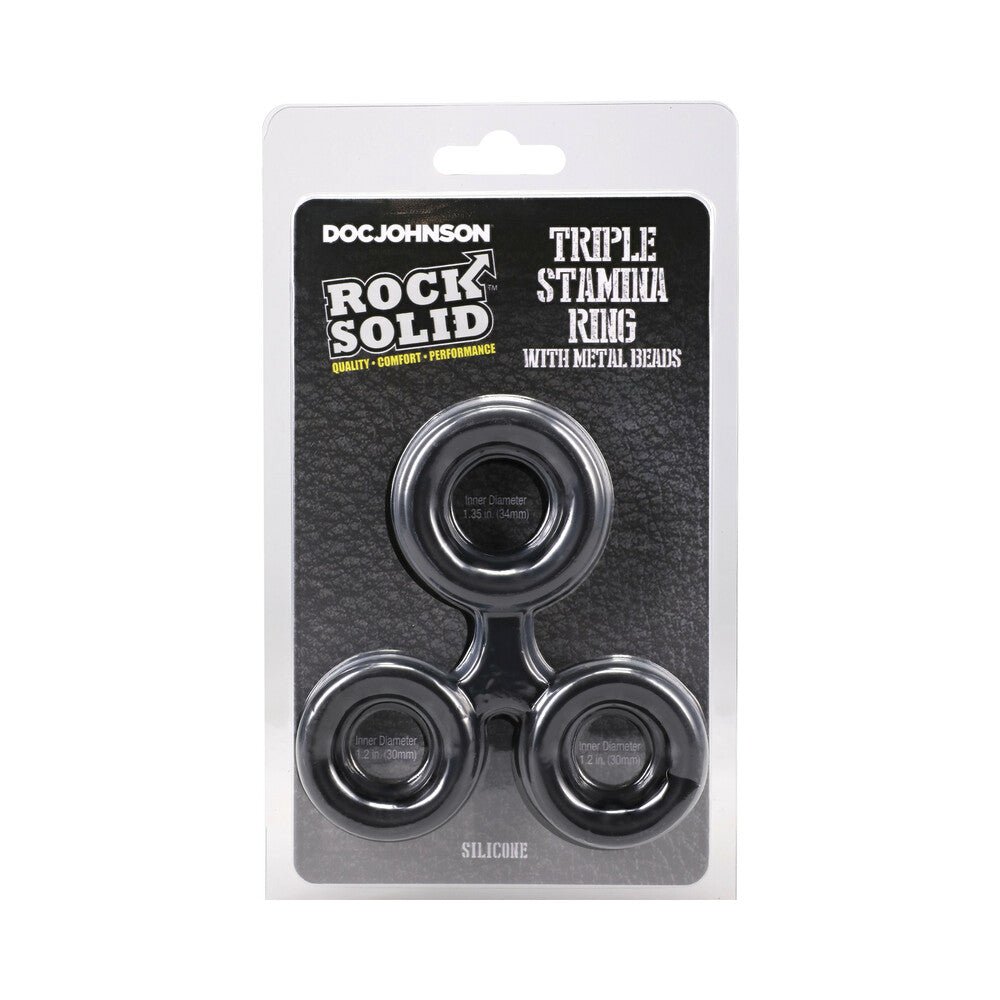 ROCK SOLID Silicone Triple Stamina Ring with Metal Beads Black