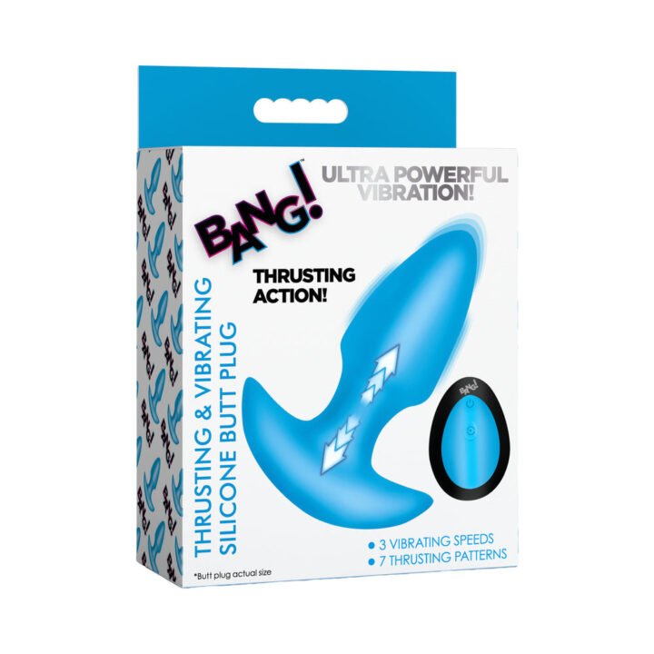 BANG! Thrusting & Vibrating Silicone Butt Plug Blue