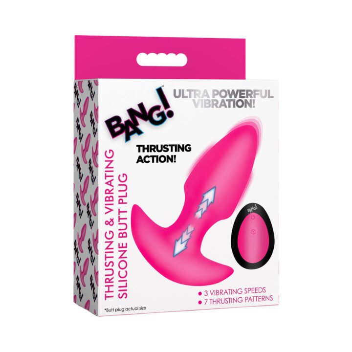 BANG! Thrusting & Vibrating Silicone Butt Plug Pink