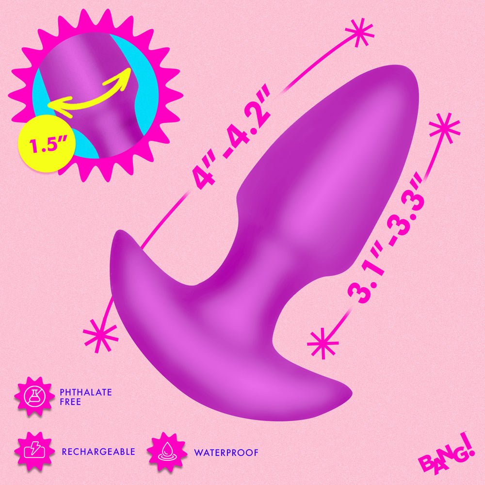 BANG! Thrusting & Vibrating Silicone Butt Plug Purple - Image 8