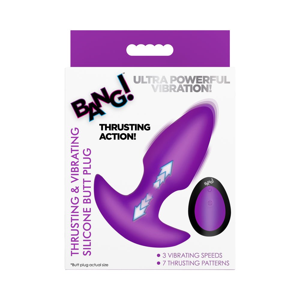 BANG! Thrusting & Vibrating Silicone Butt Plug Purple - Image 10