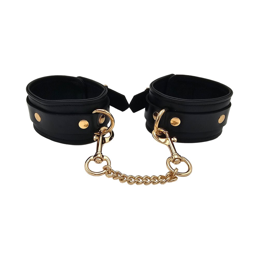 Rouge Leather Plain Wrist Cuffs Black with Gold Accessories - Image 2