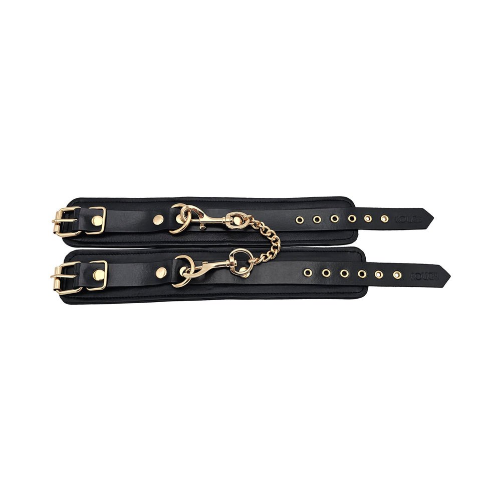 Rouge Leather Plain Wrist Cuffs Black with Gold Accessories - Image 3