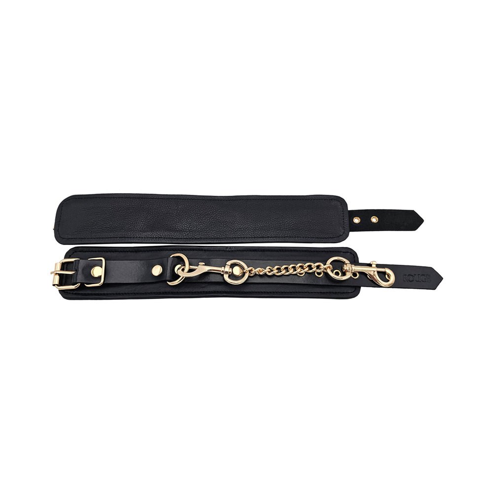 Rouge Leather Plain Wrist Cuffs Black with Gold Accessories - Image 4