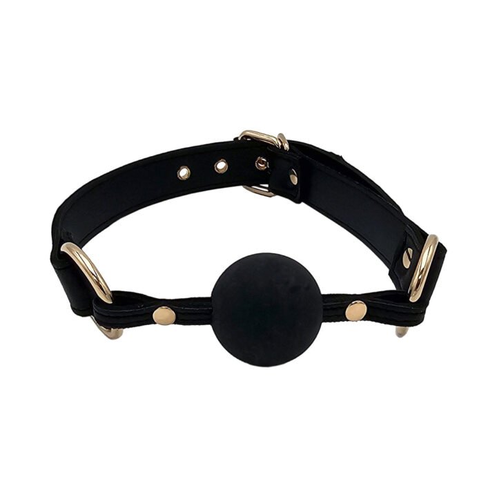 Rouge Leather Ball Gag Black with Gold Accessories