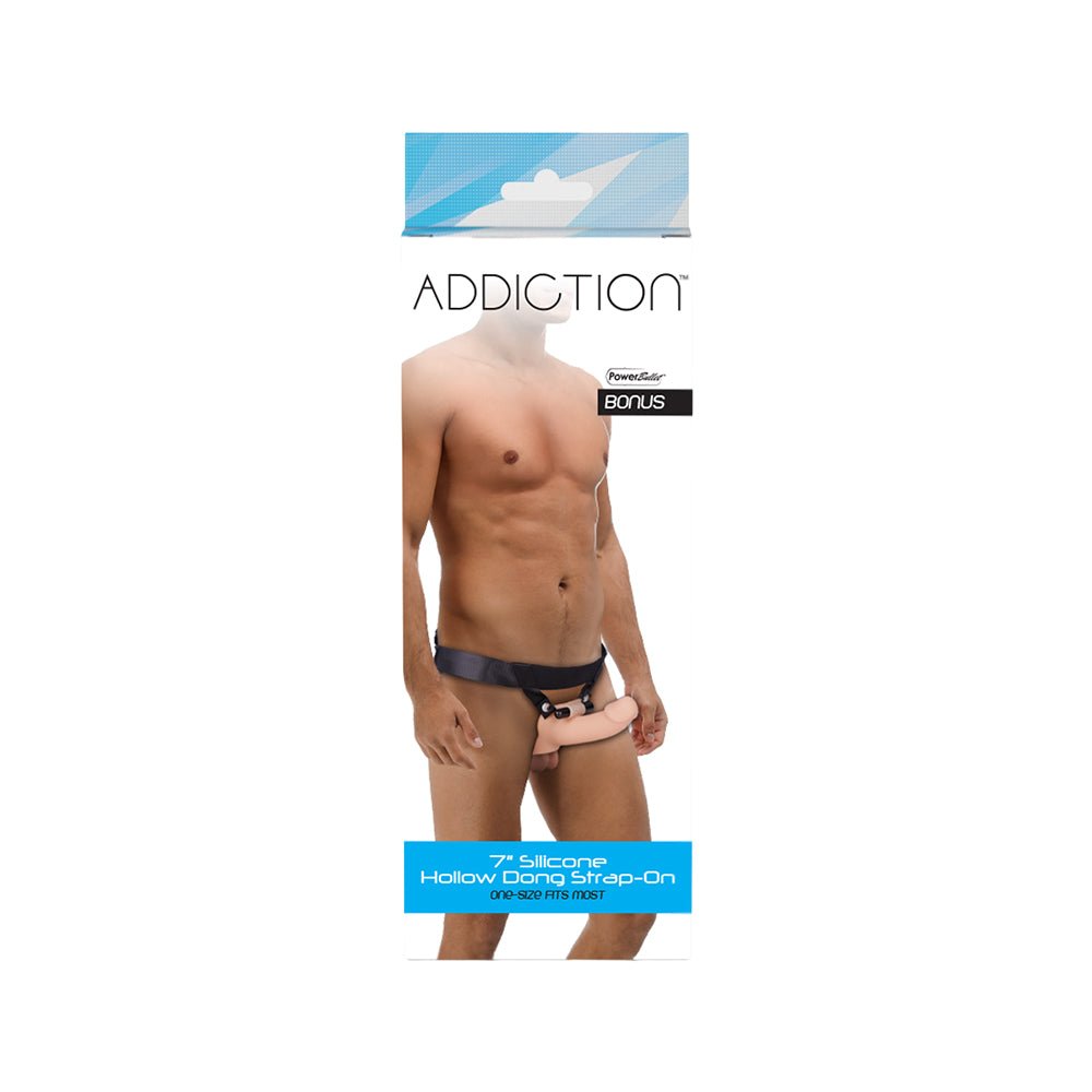 Addiction 7 in. Silicone Hollow Dong Strap-On Beige - Image 9