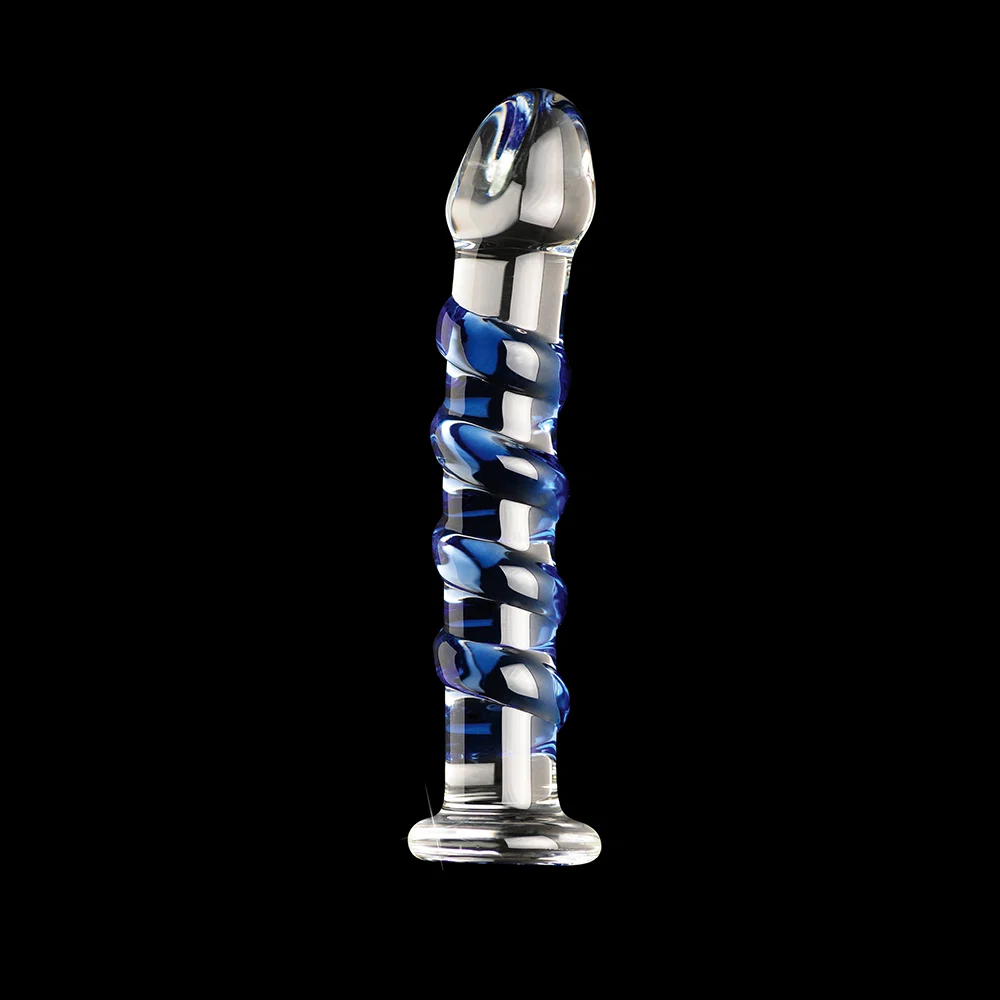 Icicles No. 5 Curved Ribbed 7 in. Glass Dildo Blue/Clear - Image 7