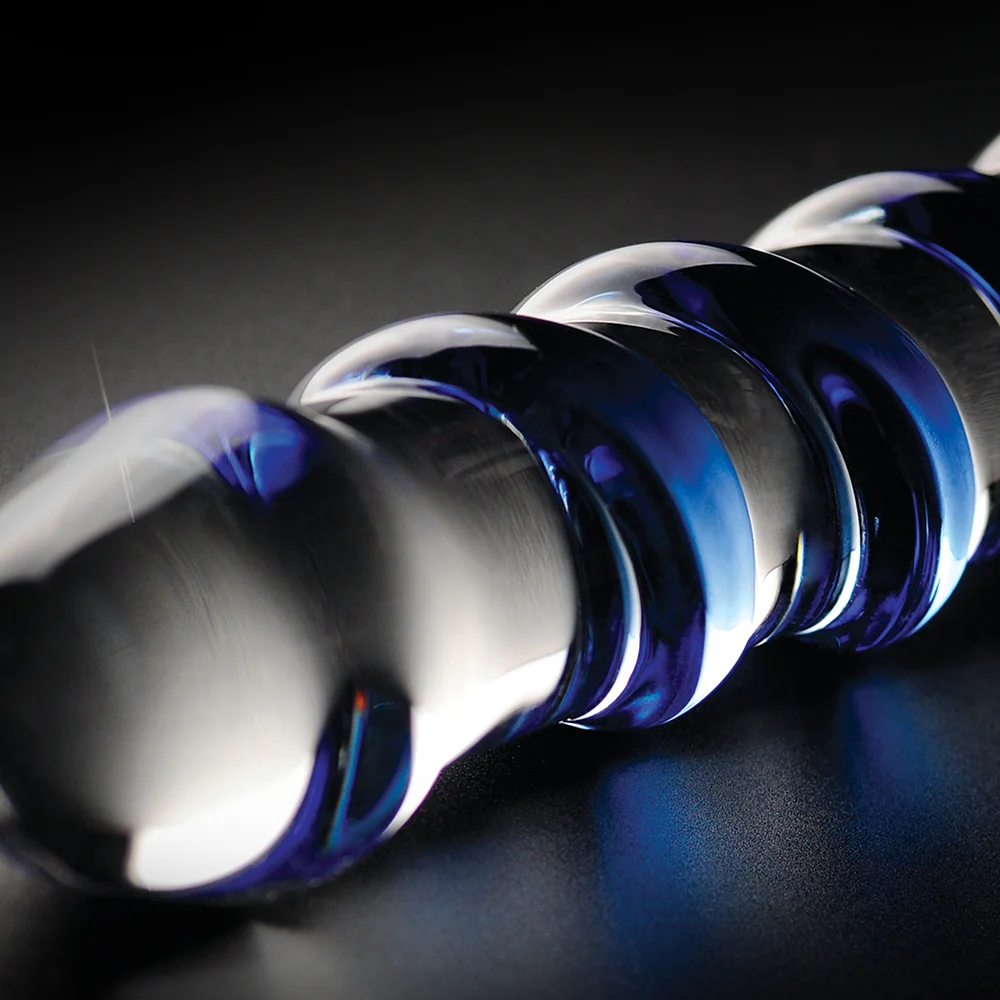 Icicles No. 5 Curved Ribbed 7 in. Glass Dildo Blue/Clear - Image 8