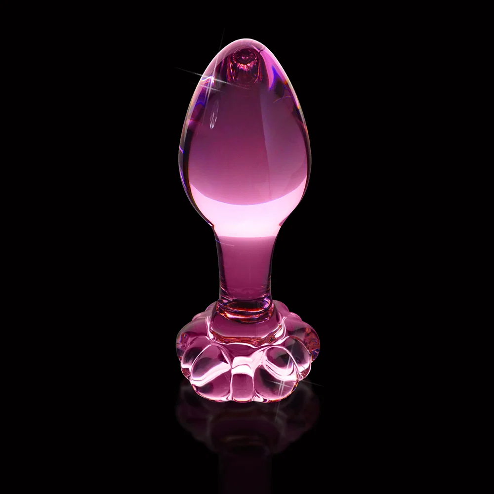 Icicles No. 48 Glass 3.5 in. Anal Plug With Flower Base Pink - Image 7