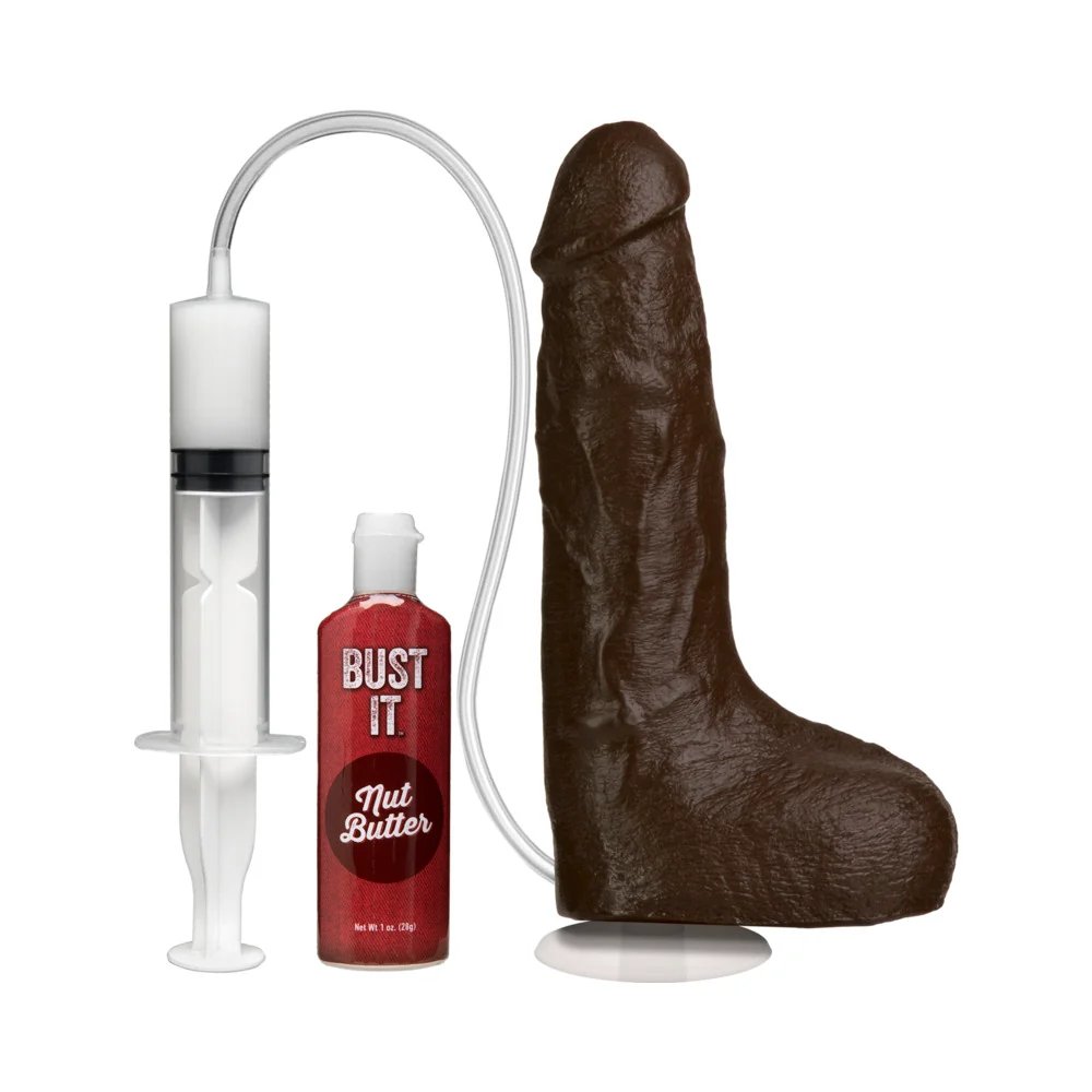 Bust It Squirting Realistic Cock Black w/1oz Nut Butter - Image 9