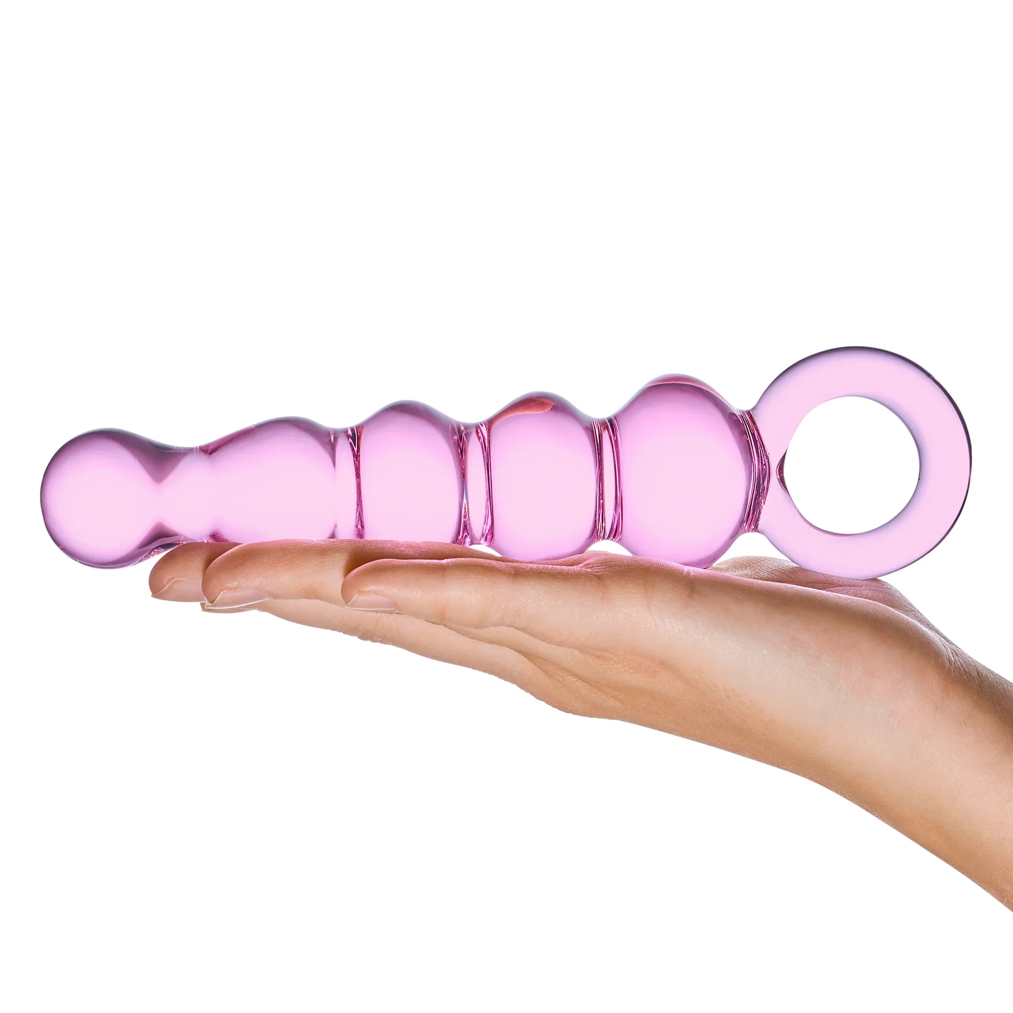 Glas 7.5 in. Quintessence Beaded Anal Slider Glass Dildo with Ring Handle - Image 12