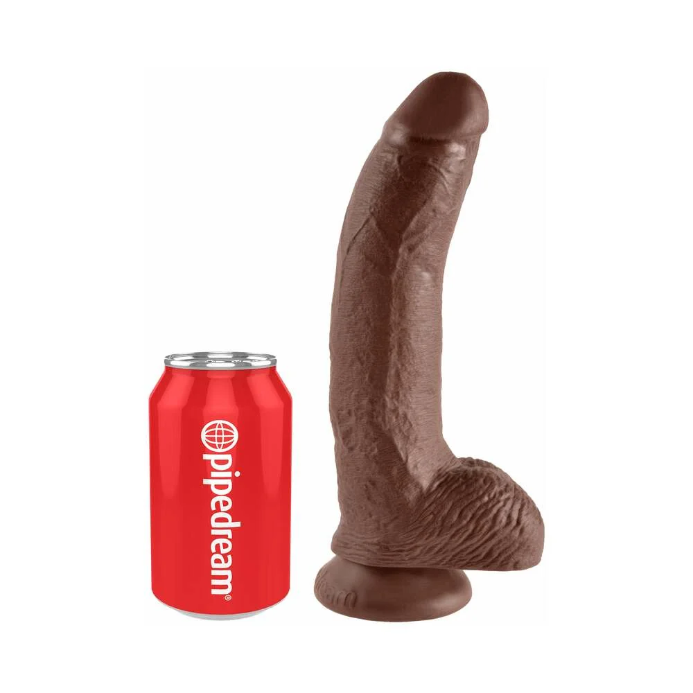 King Cock 9 in. Cock With Balls Realistic Suction Cup Dildo Brown - Image 9