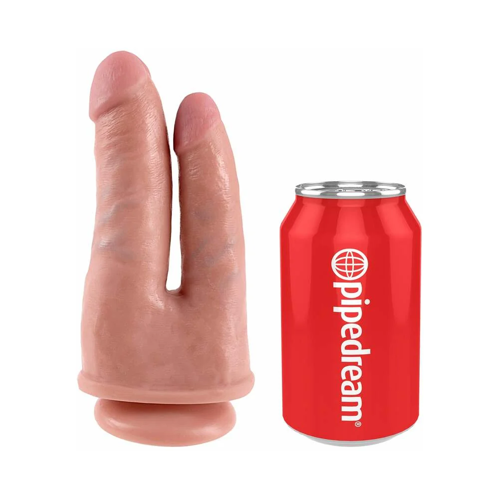 King Cock Double Penetrator 6 in. Realistic Dual-Entry Dildo With Suction Cup Beige - Image 9