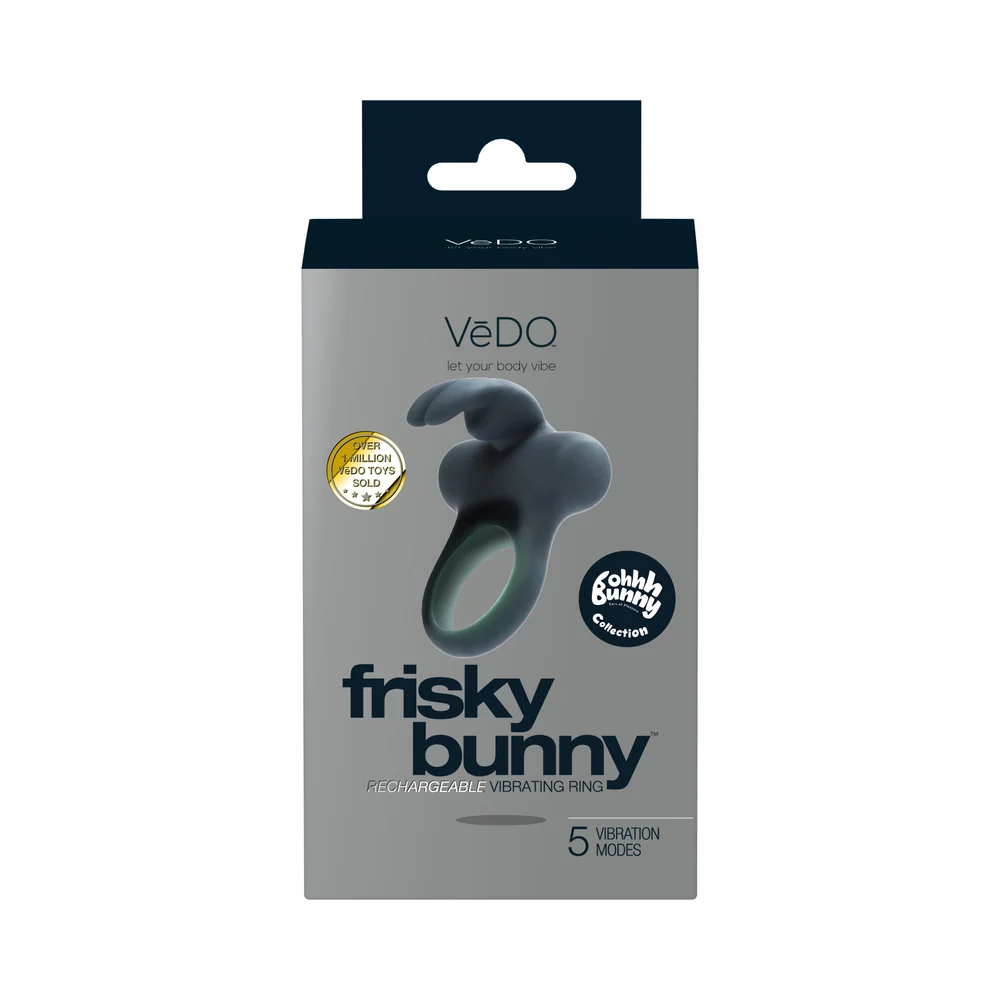VeDO Frisky Bunny Rechargeable Vibrating Ring - Black Pearl - Image 12