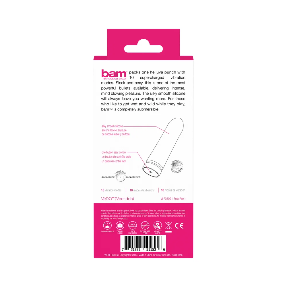 VeDO Bam Rechargeable Bullet - Foxy Pink - Image 13