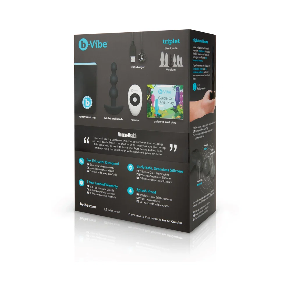 b-Vibe Triplet Rechargeable Remote-Controlled Vibrating Anal Beads Plug Black - Image 13