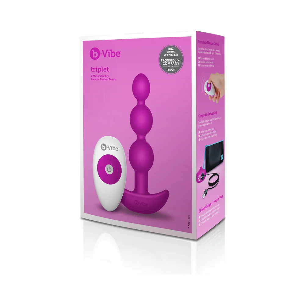 b-Vibe Triplet Rechargeable Remote-Controlled Vibrating Anal Beads Plug Fuchsia - Image 12