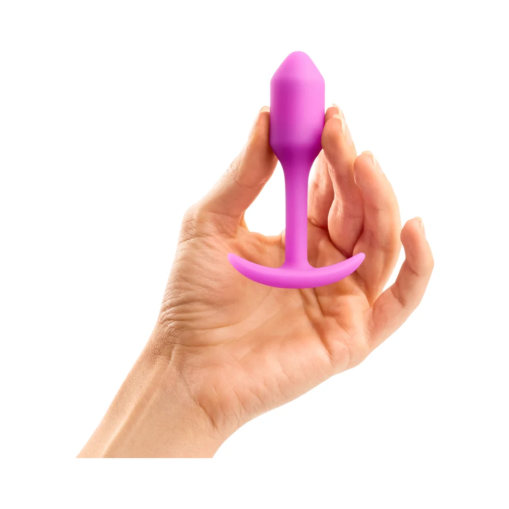 b-Vibe Snug Plug 1 Weighted Silicone Anal Plug Fuchsia - Image 11