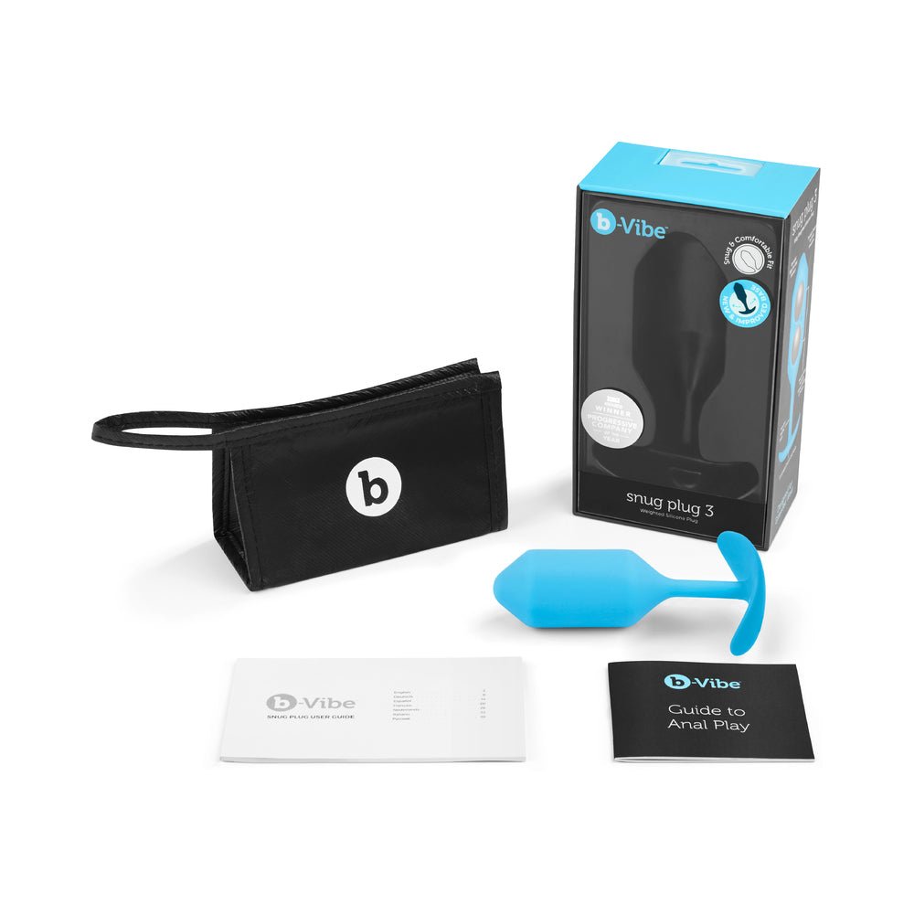 b-Vibe Snug Plug 3 Weighted Silicone Anal Plug Teal - Image 7