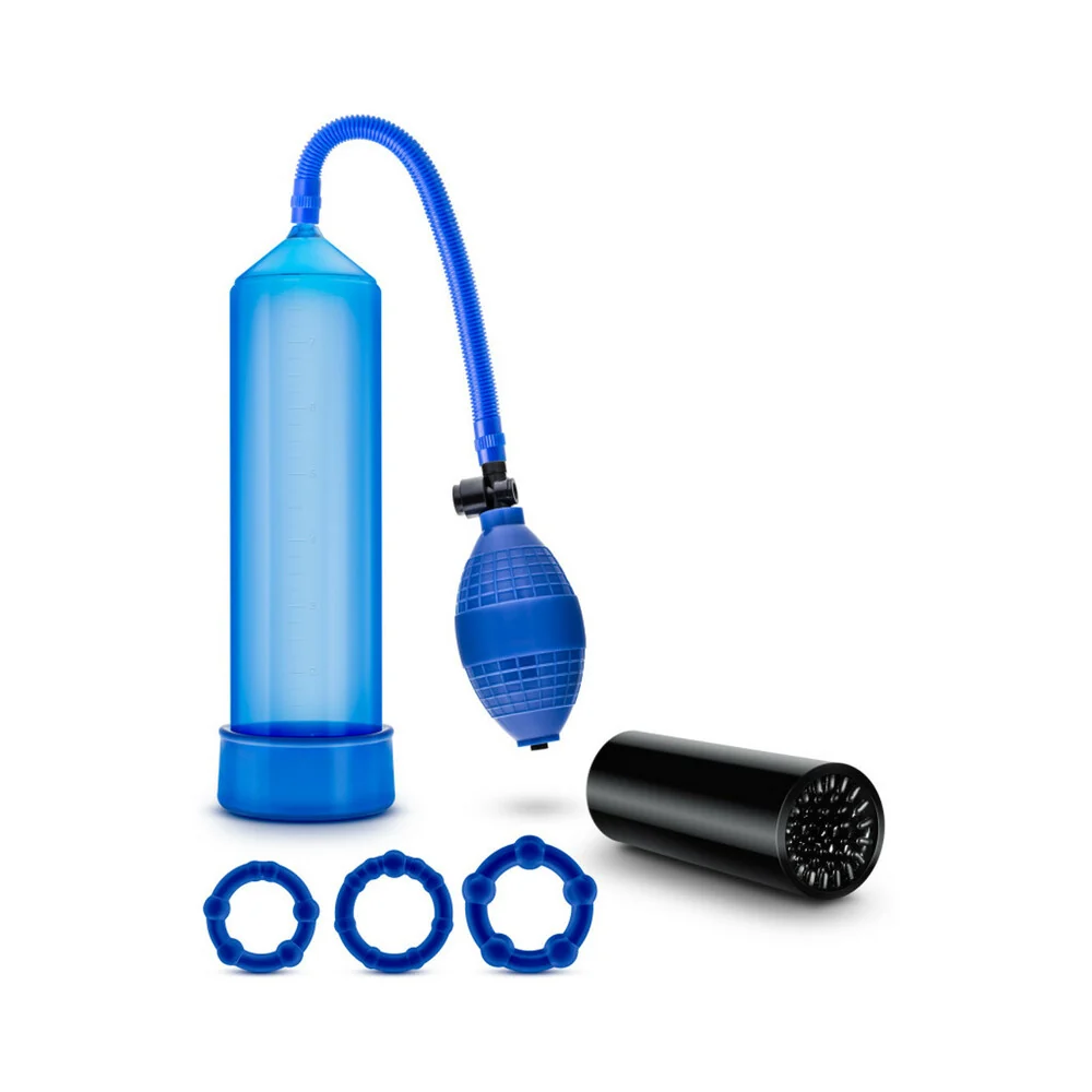 Quickie Kit Go Big Pump, Stroker & 3-Piece Cockring Set Blue - Image 6