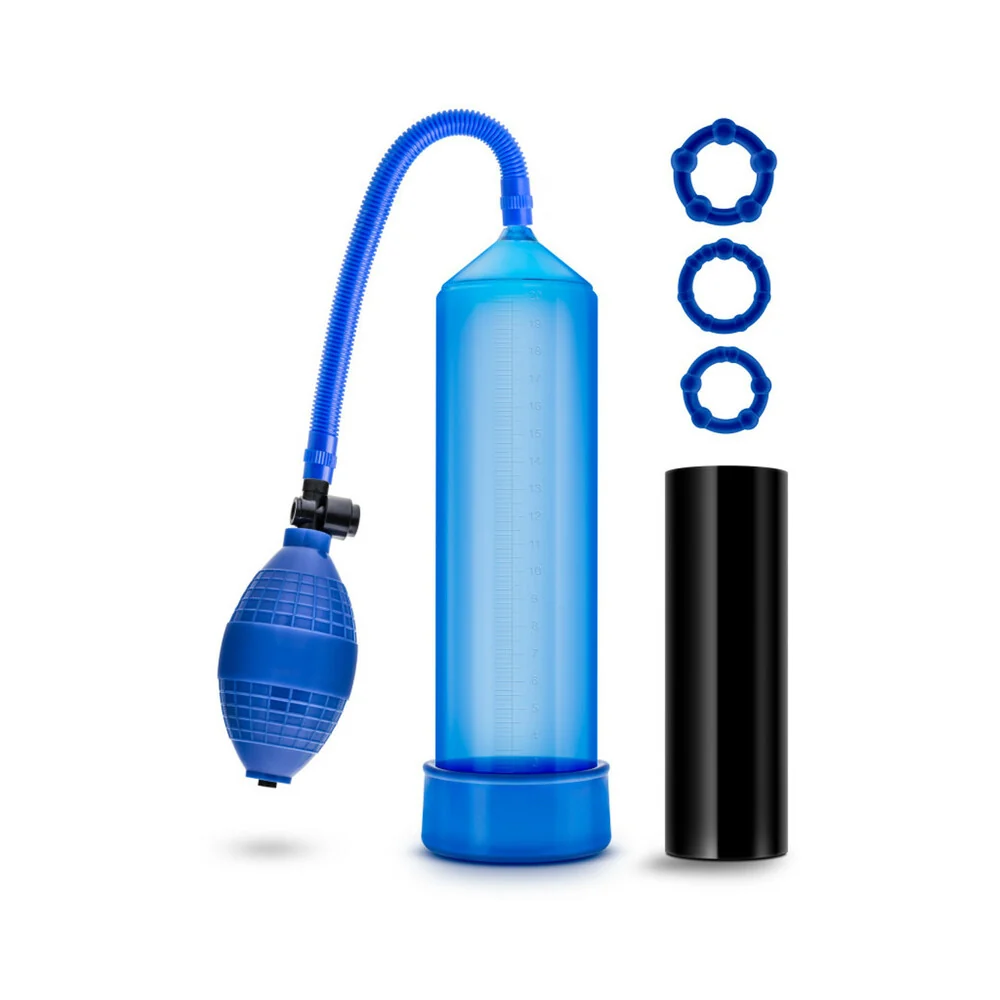Quickie Kit Go Big Pump, Stroker & 3-Piece Cockring Set Blue - Image 7