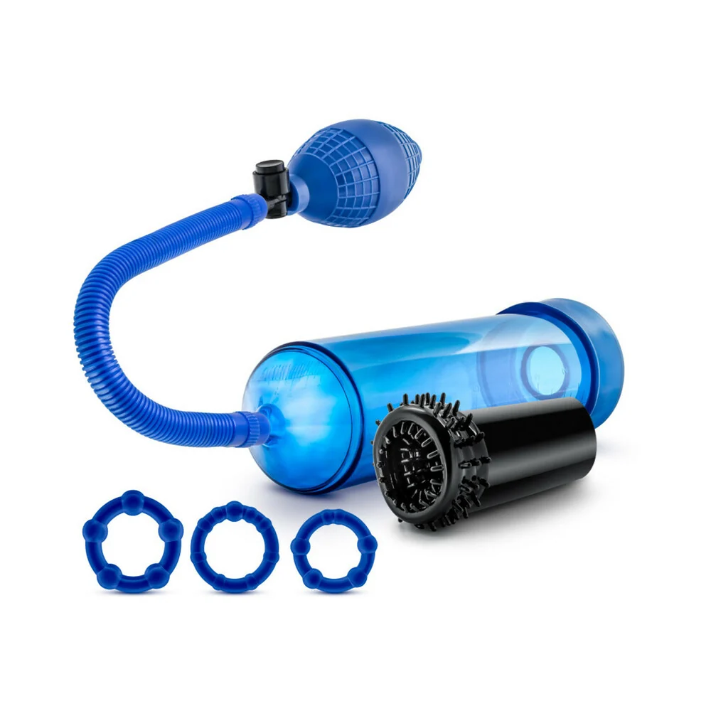 Quickie Kit Go Big Pump, Stroker & 3-Piece Cockring Set Blue - Image 8