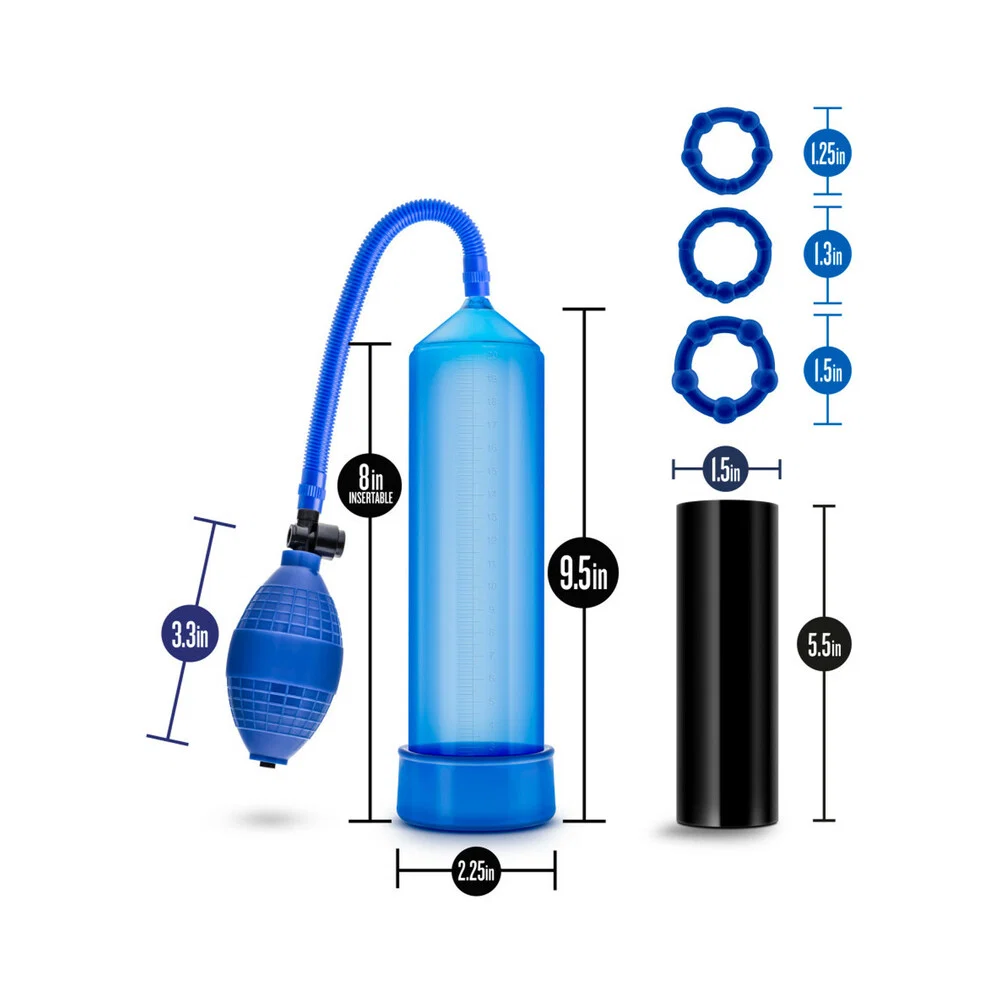 Quickie Kit Go Big Pump, Stroker & 3-Piece Cockring Set Blue - Image 9