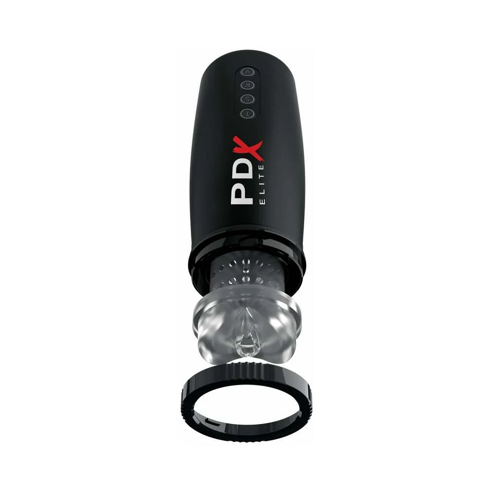 PDX Elite Motobator 2 Rechargeable Thrusting Vibrating Masturbator Clear/Black - Image 10