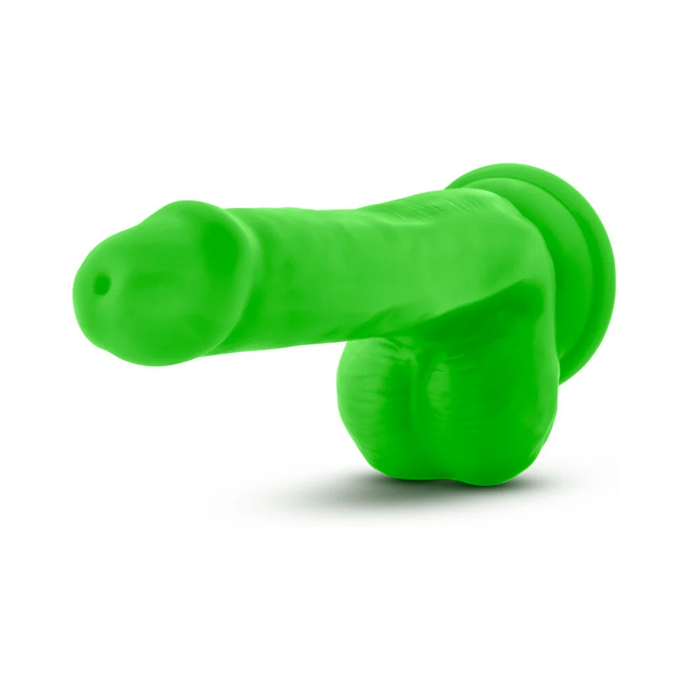 Neo Elite 6 in. Silicone Dual Density Dildo with Balls Neon Green - Image 9
