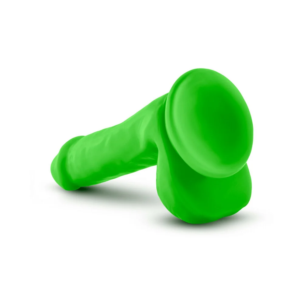 Neo Elite 6 in. Silicone Dual Density Dildo with Balls Neon Green - Image 10