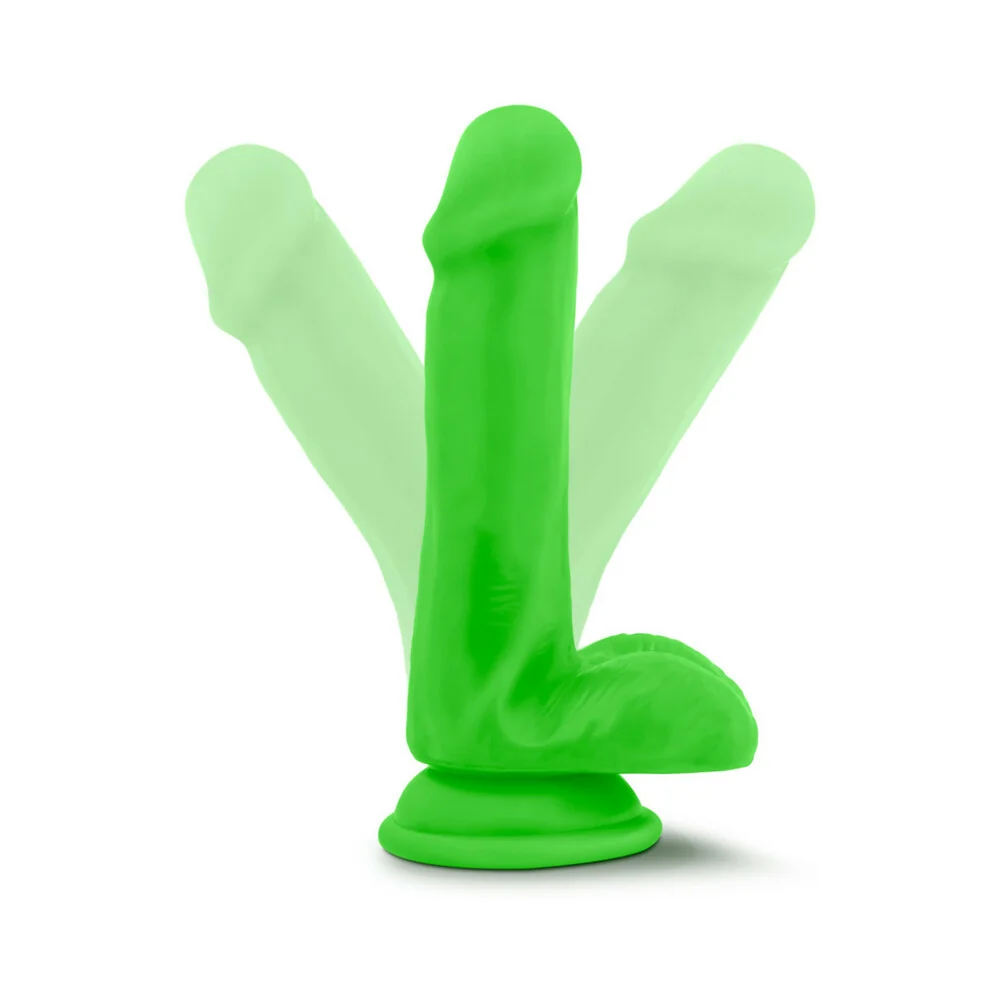 Neo Elite 6 in. Silicone Dual Density Dildo with Balls Neon Green - Image 12