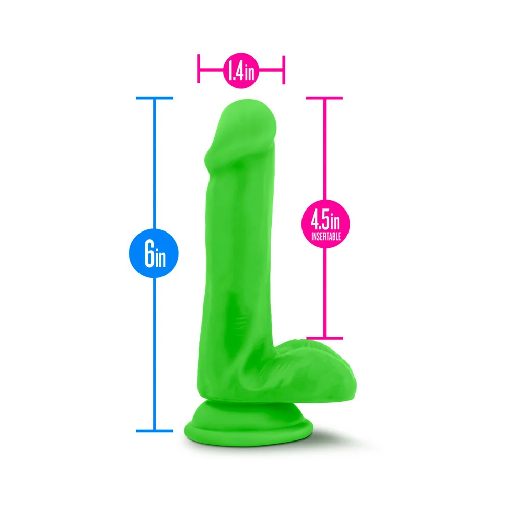 Neo Elite 6 in. Silicone Dual Density Dildo with Balls Neon Green - Image 13