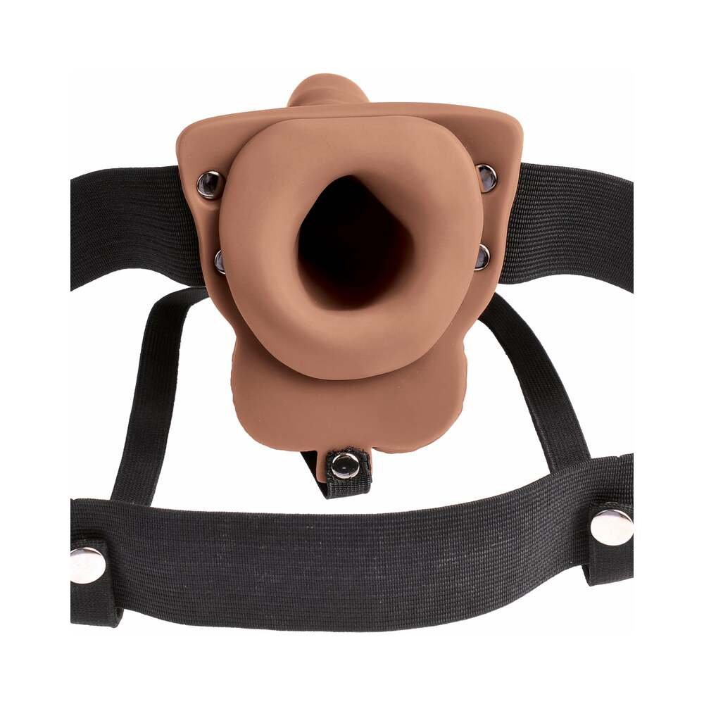 Fetish Fantasy Series Rechargeable Vibrating 6 in. Hollow Strap-On With Balls Tan/Black - Image 9