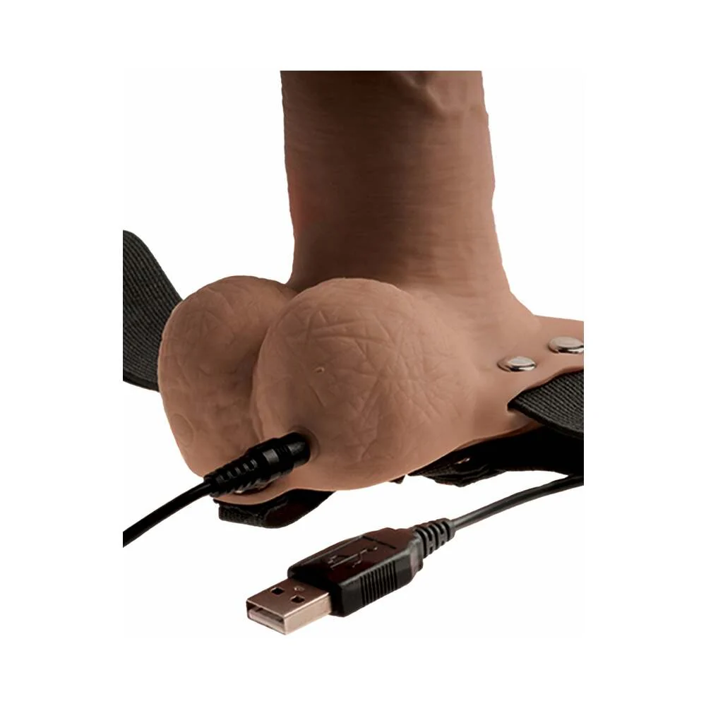 Fetish Fantasy Series Rechargeable Vibrating 6 in. Hollow Strap-On With Balls Tan/Black - Image 10