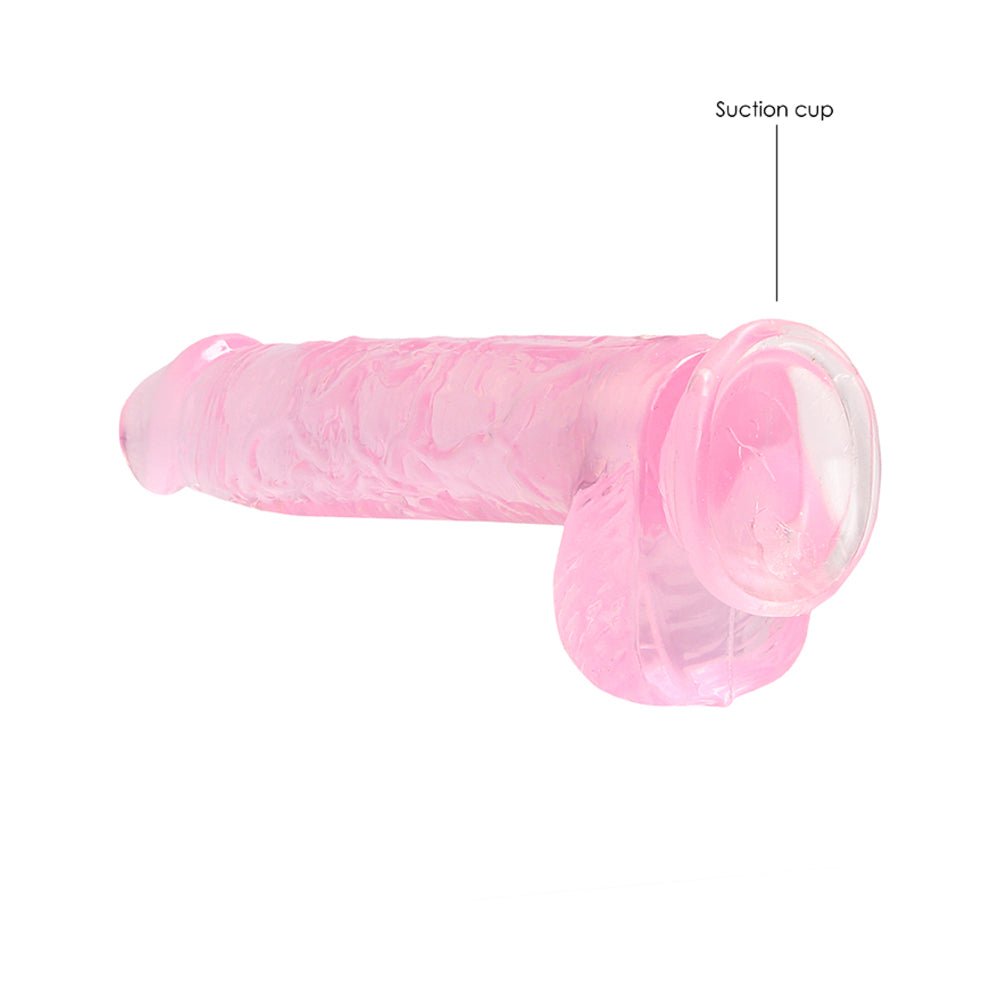 RealRock Crystal Clear Realistic 6 in. Dildo With Balls and Suction Cup Pink - Image 12