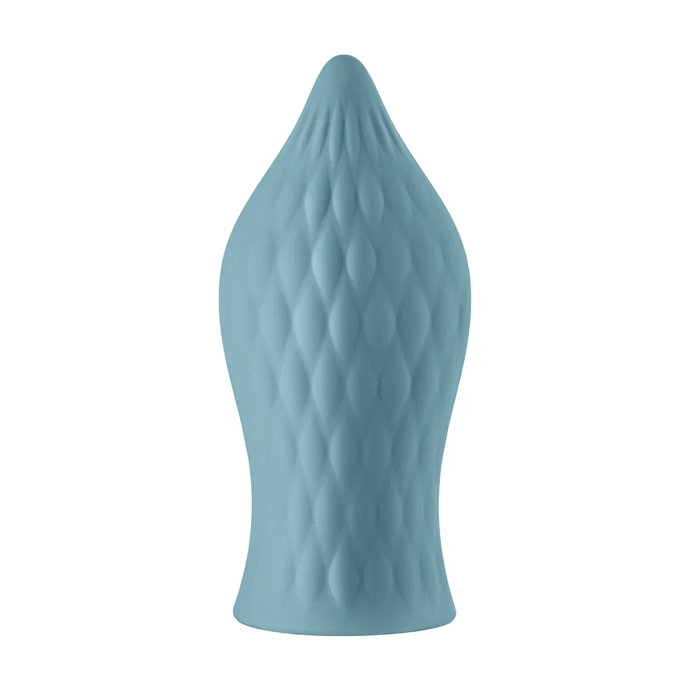 FemmeFunn Versa T Sleeve Textured Silicone Tongue-Shaped Bullet Sheath Light Blue - Image 6