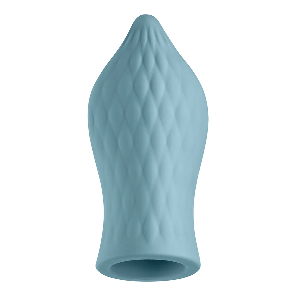 FemmeFunn Versa T Sleeve Textured Silicone Tongue-Shaped Bullet Sheath Light Blue - Image 7