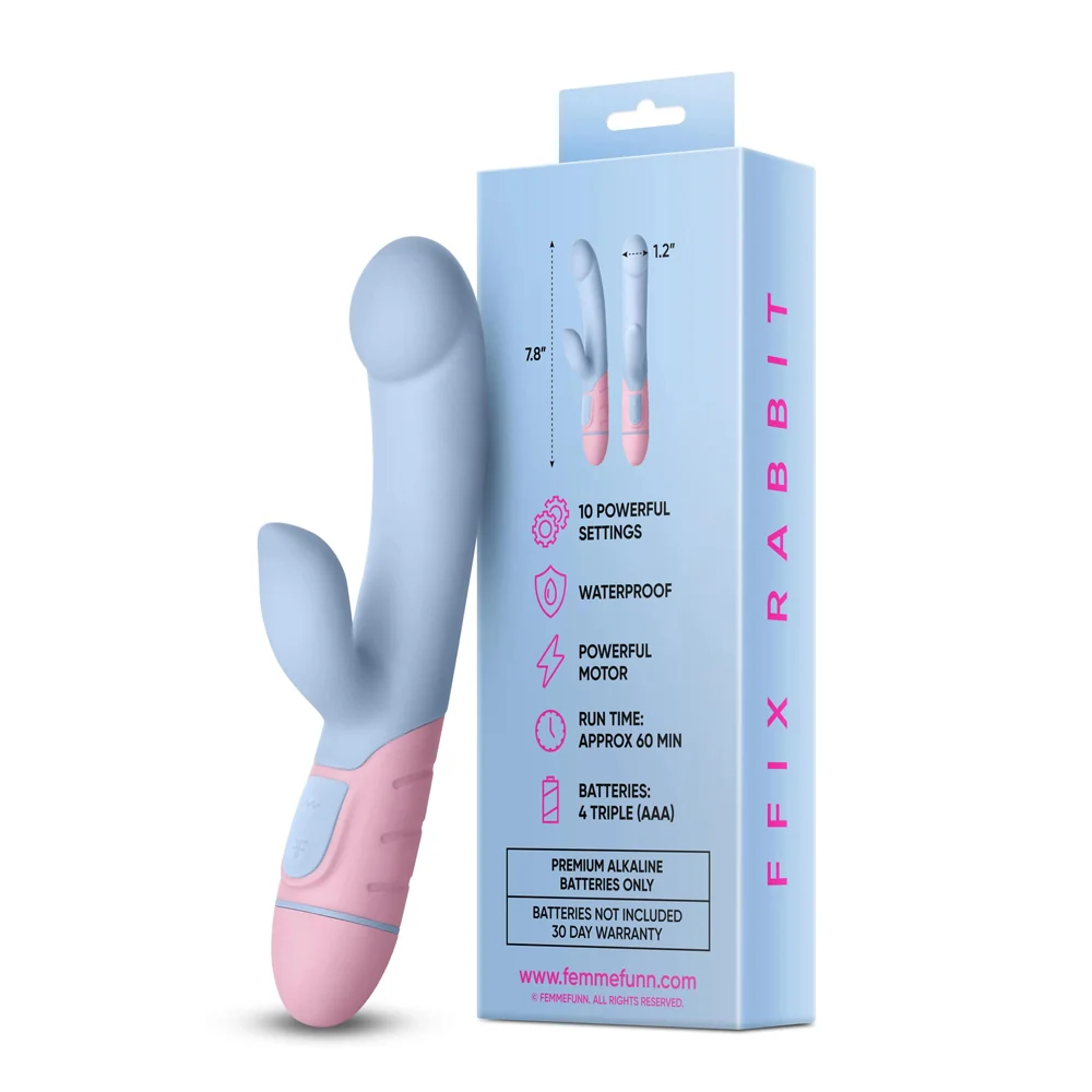 FemmeFunn FFIX Rabbit Waterproof Silicone Dual Stimulation G-Spot Vibrator Light Blue - Image 9