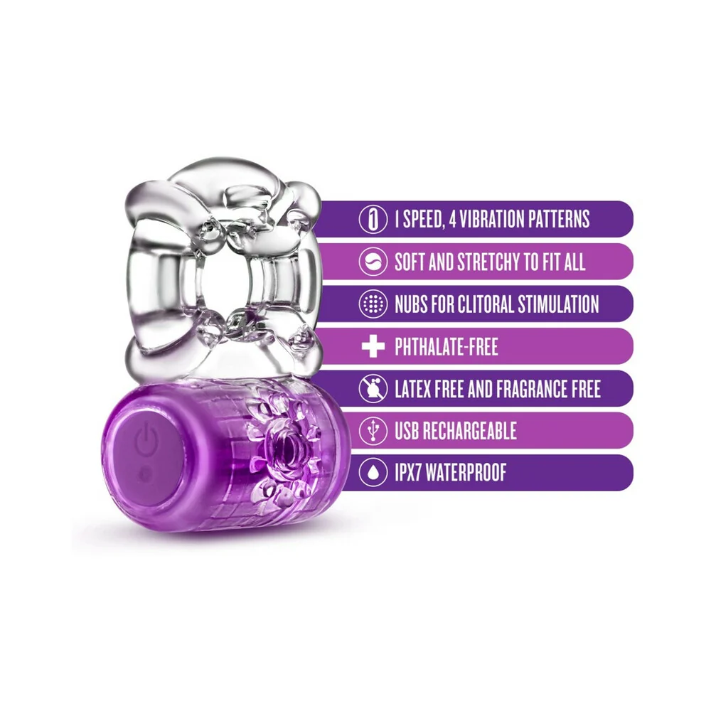 Play with Me Pleaser Rechargeable Vibrating C-Ring Purple - Image 10