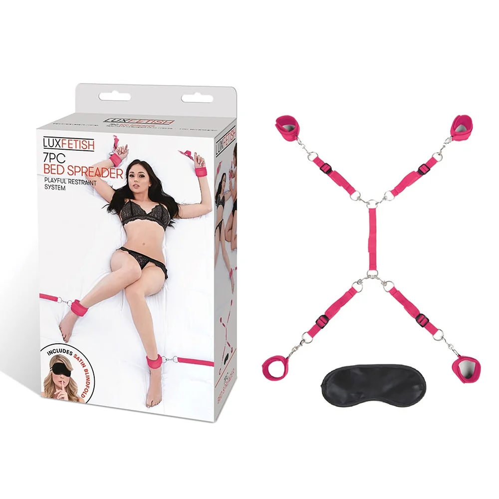 Lux Fetish 7-Piece Bed Spreader Playful Restraint System Hot Pink - Image 10