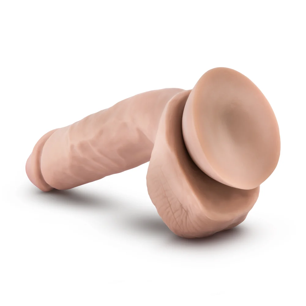 Dr. Skin Plus Thick 8 in. Triple Density Posable Dildo with Balls Beige - Image 12