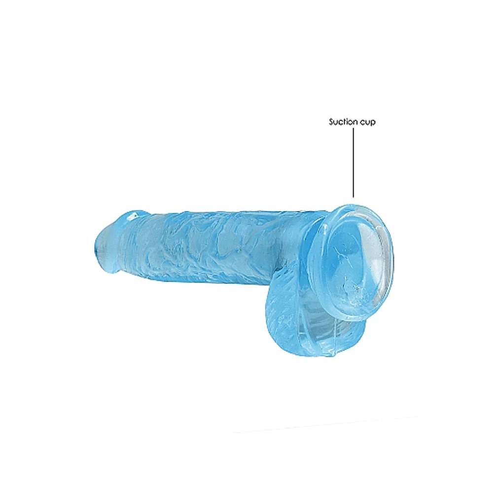 RealRock Crystal Clear Realistic 6 in. Dildo With Balls and Suction Cup Blue - Image 10